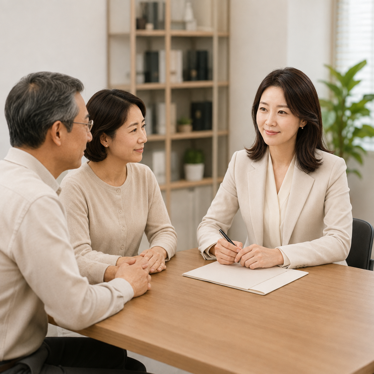 부부 고객과 보험 상담을 진행하는 모습
