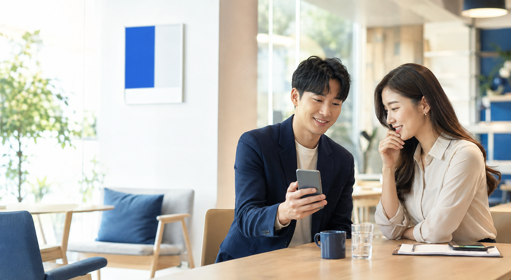 스마트폰으로 보험전문가 홈페이지 링크를 공유하는 고객